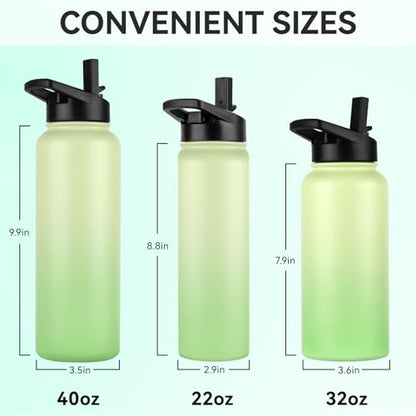 DOMICARE 32 oz Insulated Water Bottle Bulk, Vacuum Insulated Stainless Steel Sports Water Bottle with Straw Lid & Spout Lid, Leakproof, Reusable - Travel, Camping, Bike, Green Gradient (4 Pack) - color: Green Gradient, size: 32oz/4 Pack