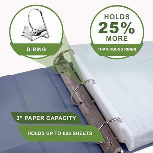 Samsill Plant-Based 3 Inch Durable D-Ring, View Binder, Eco-Friendly, USDA Certified Biobased, Single, Midnight Indigo - color: Indigo Blue, size: 3-Inch