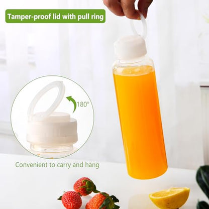 zmybcpack 12 Pack 12oz Plastic Juice Bottle with Cap Dishwasher Safe | Reusable Juicing Bottles Heat-Resistant, Bulk Beverage Containers with Lids for Juice (Handheld Pull Ring Cap) - size: 12oz 12pack (white lids)