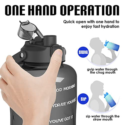 HydroPal 1 Gallon Water Bottles with Straw, 128 oz Water Bottle BPA Free Innovative 2-IN-1 Lid Gym Bottle with Times to Drink Motivational, Large for Sports Fitness Camping Water Jug （13.8X5.5 inch） - color: Graphite