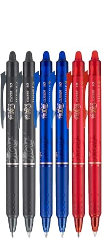 FriXion Clicker Retractable Erasable Gel Pen, Black/Blue/Red Bold Point, 6-pk; Bundle with Plastic Reusable Pouch - color: Black/Blue/Red, size: 1 Count (Pack of 6)