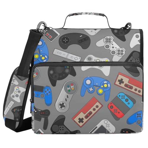 Funny Video Games Binder Bag 3 Ring Zipper with Handle Shoulder Strap | for School Work Office Organizer Storage Case - color: Games