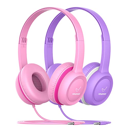 Vinamass A63 Kids Headphones, Wired, On Ear, Safe Volume Limiter 85dB, Comfortable, Perfect Fit for Kids, Boys, Girls, School, Classroom, Teens, Children