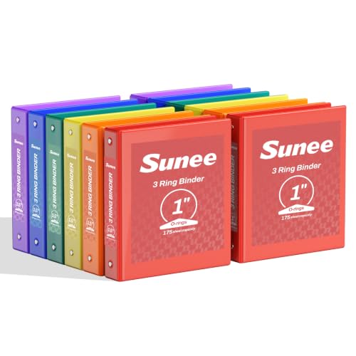 SUNEE 3 Ring Binders 1 Inch 12 Pack Classic Assortment, Clear View Binders Bulk Three Ring PVC-Free (Fit 8.5x11 Inches) for School or Office Business Supplies - color: Classic Assortment, size: 1 Inch, style: 12 Pack