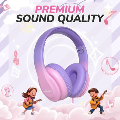 JoySpark Kids Headphones, Over-Ear Wired Headphones for Kids, 85dBA Volume Limited, Foldable Stereo Sound Toddler Headsets, 3.5mm Jack for School Entertainment, Gradient Pink - color: Gradient Pink