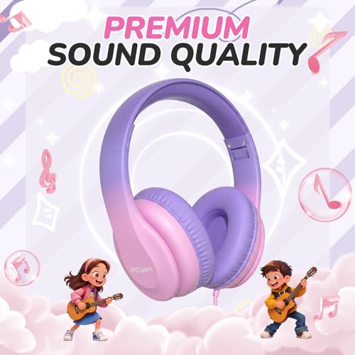 JoySpark Kids Headphones, Over-Ear Wired Headphones for Kids, 85dBA Volume Limited, Foldable Stereo Sound Toddler Headsets, 3.5mm Jack for School Entertainment, Gradient Pink - color: Gradient Pink