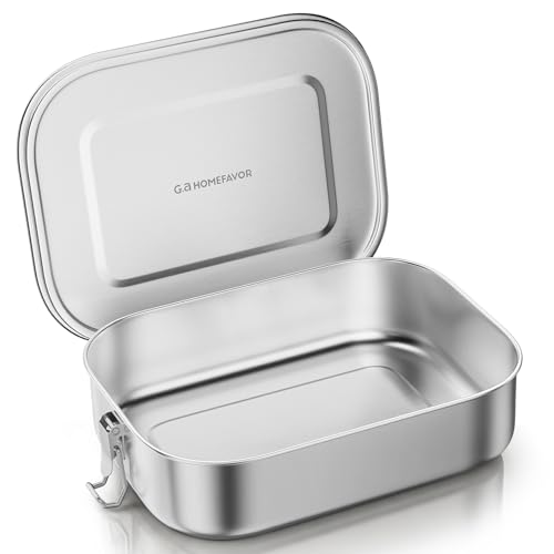 G.a HOMEFAVOR Stainless Steel Bento Lunch Box, 1600 ml/54 oz | Leak-Proof, Dishwasher Safe, BPA-Free, with Lock Clips, Large Capacity, Meal Prep, for Adults - size: 1600 ml - No Compartments