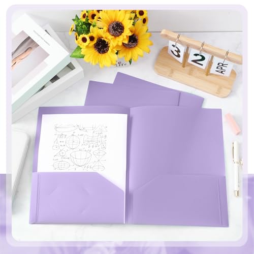 Gueevin 24 Pcs Plastic Folders with Pockets, Back to School Two Pocket Folder Fit Letter Size, Heavy Duty School Business Card Holder for Home Office, 11. 61 x 9. 45 Inches (Light Purple) - color: Light Purple