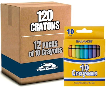 Trail maker (12 Pack Bright Wax Coloring Crayons in Bulk, Wholesale Packaging - 10 Per Box, 120 Crayons total - color: Multicolor (12 Pack)