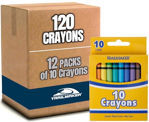 Trail maker (12 Pack Bright Wax Coloring Crayons in Bulk, Wholesale Packaging - 10 Per Box, 120 Crayons total - color: Multicolor (12 Pack)