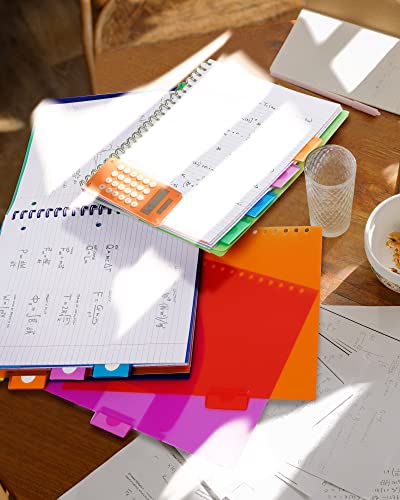 Spiral Notebook - 5 Subject Notebook, Brown and Red College Ruled Notebook 3-Hole Punched With Dividers, Storage Pockets