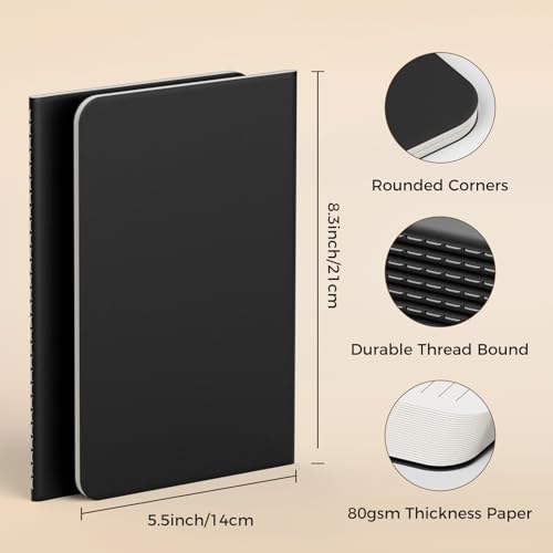 12 Pack College Ruled Notebook Journals Bulk, Lined Paper, 60 Page, 5.5x8.3 inch, A5, Travel Journal Set for Travelers, Students, Church, Office, Writing Diary Subject Notebooks Planner, Black - color: Black
