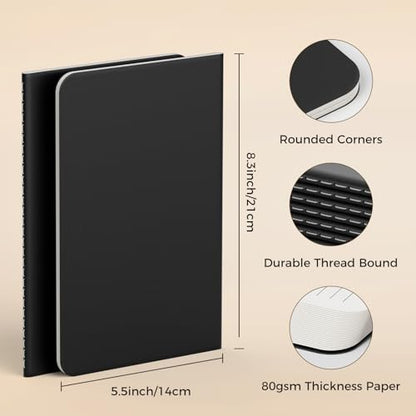 12 Pack College Ruled Notebook Journals Bulk, Lined Paper, 60 Page, 5.5x8.3 inch, A5, Travel Journal Set for Travelers, Students, Church, Office, Writing Diary Subject Notebooks Planner, Black - color: Black