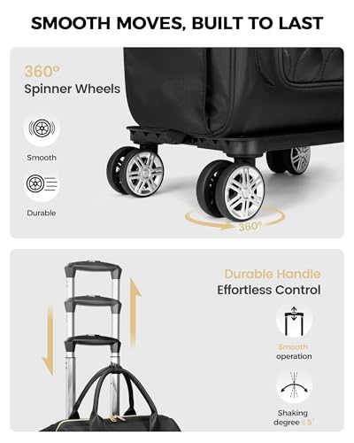 Ytonet Rolling Backpack for Women, 15.6 In Rolling Travel Backpack with 4 Spinner Wheels, Carry On Rolling Laptop Bag with Detachable Trolley, Stylish Wheeled Backpack for College Business Work, Black - color: Black