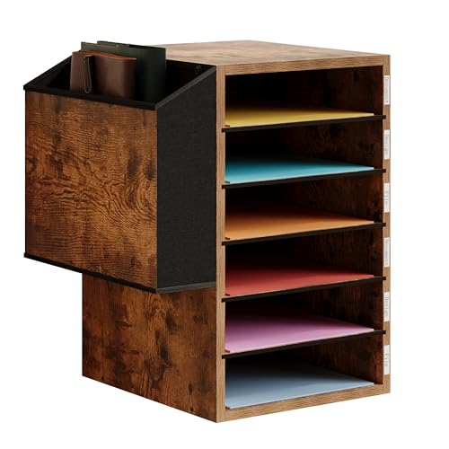 Unionly, 6 Tier Adjustable Countertop Mail Sorter, Mailboxes With Name Slots, Literature Organization Paper Storage Slot, Office Desk File Organizer, Wooden Desktop Mailbox for Classroom, Rustic Brown - color: Rustic Brown, size: Standard 6 Slots