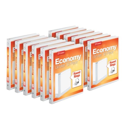 Cardinal 0.5 Inch 3 Ring Binders, White, 12 Pack, Round Ring Binder, Holds 125 Sheets, PVC Free, Customizable Covers, 2 Pocket View Binders for Office and School Organization - color: White, size: 0.5 Inch, style: Binders