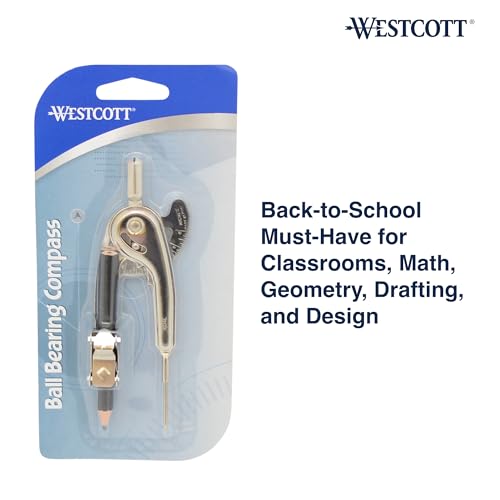 Westcott Nickel-Plated Ball Bearing Compass with Pencil, Professional Style, Back-to-School Supplies, Draws Circles up to 13 Inches in Diameter - size: Ball Bearing