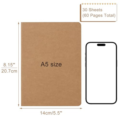 ZCZN 24 Pack A5 Kraft Notebooks Bulk, 8.15x5.5 Inches Lined Paper Journaling Notebooks, Notebooks for Work, Composition Notebooks for School, Journal Notebooks for Office, 60 Pages