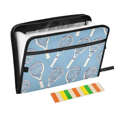 Expanding File Folder Tennis Racket Blue Accordion File Organizer 13 Pockets Document Organizer with Zipper Labels A4 Letter Office Storage - color: Multi28