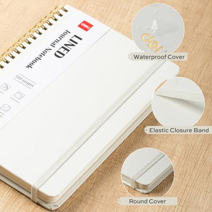 deli Beige Lined Spiral Journal Notebook, 160 Pages, A5 (5.5"x8") Hardcover Writing Notebook, College Ruled Spiral Bound Journal for Women & Men - Perfect for Work, School, Office & Note Taking - color: Beige