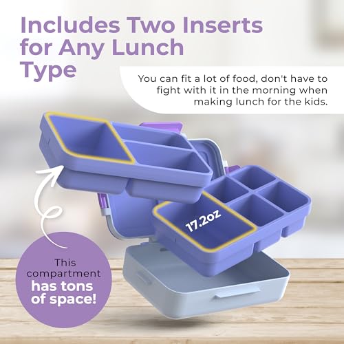 ovve Bento Box for Kids & Cutlery Set – Leakproof Kids Lunch Box, Interchangeable Inserts, BPA-Free, Dishwasher Safe Lunch Containers for School, Preschool, Toddler (Purple) - color: Purple