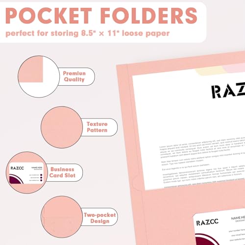 Two Pocket Folders, RAZCC 30 Pack File Folders with Pockets Fit Letter Size Paper, Thick Paper File Folder for School Office Business Home (Pink) - color: Pink