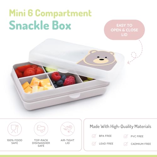 melii Snackle Box | 6-Compartment Divided Snack Container, BPA-Free Food Storage with Removable Dividers for School, Travel & On-the-Go Snacking (Bear) - color: Bear