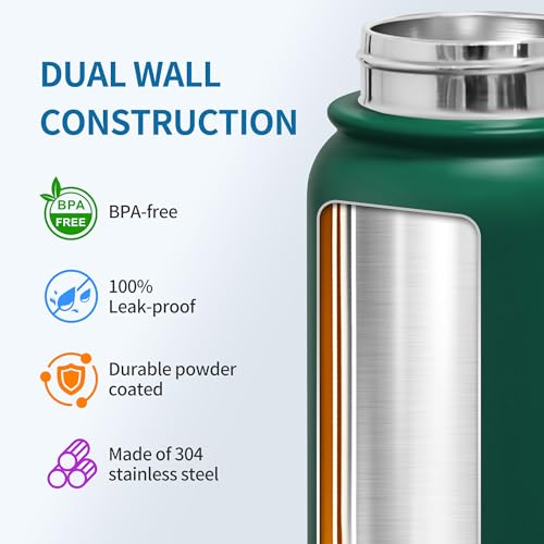 GOPPUS Insulated Water Bottle 20oz Stainless Steel BPA-Free Sports Bottle Ideal for School and Travel Silicone Spout Lid Prevents Leaks, Sweat, and Dust (Army green) - color: Army Green