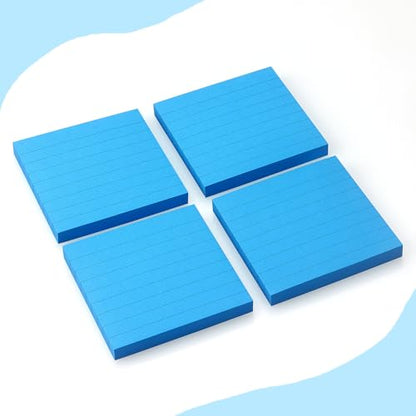 Lined Sticky Notes 3x3 in, Self-Adhesive, 4 Pads, 90 Sheets/Pad (Blue) | Strong Self-Adhesive Backing, Sticks Firmly and Removes Cleanly - color: Blue