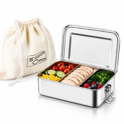 TeamFar Stainless Steel Bento Box, 81oz/2400ML Large Metal Lunch Box | Metal Lunch Container for Adults/Kids, for Home/School/Office/Travel, with 2 Removable Dividers, Leak-Proof & Dishwasher Safe - size: 2400ML