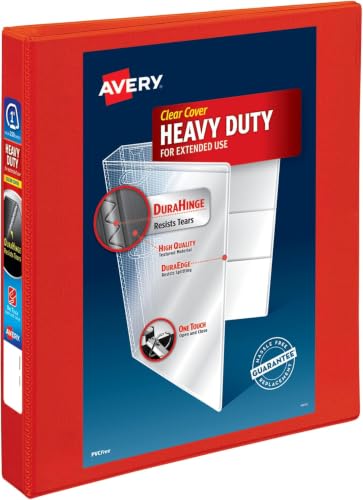 Avery Heavy-Duty View 3 Ring Binder, 1" One Touch EZD Rings, 1 Red Binder (79170) (Pack of 12) - size: 1" (Pack of 12)