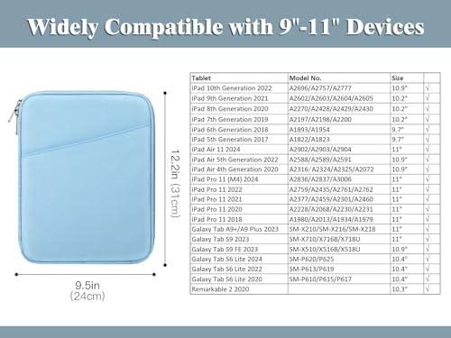 TiMOVO 9-11" Tablet Sleeve Bag for iPad 11-inch A16 2025, iPad 10.9"/10.2"| Air 11 Inch/5th/4th Gen. 10.9", Galaxy Tab A9+/A11Plus 11", Protective Bag with Pocket, Light Blue - color: Light Blue, size: 9-11 Inch