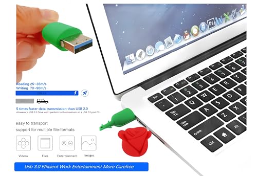 128GB USB 3.0 Flash Drive Novelty Cartoon Red Flower High Transfer Speed Pendrive Memory Stick - color: Flower