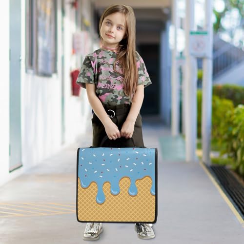 3 Ring Zipper Binder with Shoulder Strap Blue Ice Cream 1.5 inch Binders Keeper Large Capacity Multi Pockets for School Office Supplies - color: Multi342, size: Fit 500 Sheets