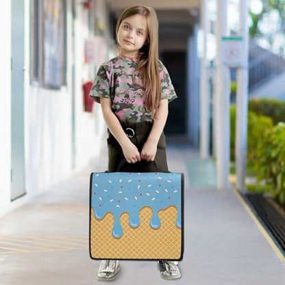 3 Ring Zipper Binder with Shoulder Strap Blue Ice Cream 1.5 inch Binders Keeper Large Capacity Multi Pockets for School Office Supplies - color: Multi342, size: Fit 500 Sheets