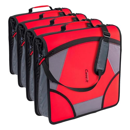 Case-it King Sized Zip Tab School Zipper Binder 4-Inch D-Rings,800 Sheet Capacity,5-Subject Expanding File Folder, Multiple Pockets & Storage Organizer,Shoulder Strap D-186 Fire Engine Red(Pack of 4) - color: Fire Engine Red, size: 4 Pack