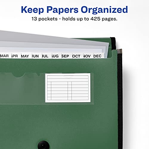 Avery Expanding File Folder Organizer, 13-Pocket Accordion File Organizer, Sage, Holds 425 Letter/A4-Size Sheets (73555)