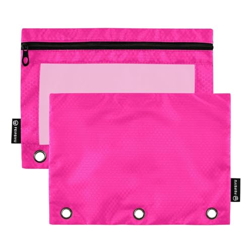 Gredecor Binder Pencil Pouch 3 Ring Deep Pink Zipper Pencil Pouches Case 2 Pack Clear Binder Organizer for School Office - color: Deep Pink