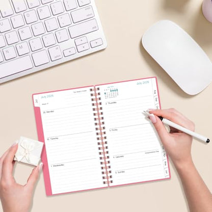 2026-2027 Pocket Planner/Calendar - 2026-2027 Planner from July 2026 - June 2027, Planner 26-27 with 12 Tabs, Twin-Wire Binding, Inner Pocket, 3.75" x 6.75, Pink - color: Pink, size: 3.75" x 6.75"