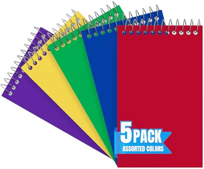 1InTheOffice Wirebound Spiral Memo Books, Memo Pads, 3" x 5", College Ruled, Small Notepad 3x5, Assorted, 75 Sheets/Pad, 5 Pads/Pack (5)