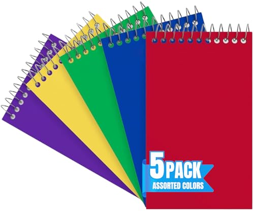 1InTheOffice Wirebound Spiral Memo Books, Memo Pads, 3" x 5", College Ruled, Small Notepad 3x5, Assorted, 75 Sheets/Pad, 5 Pads/Pack (5)
