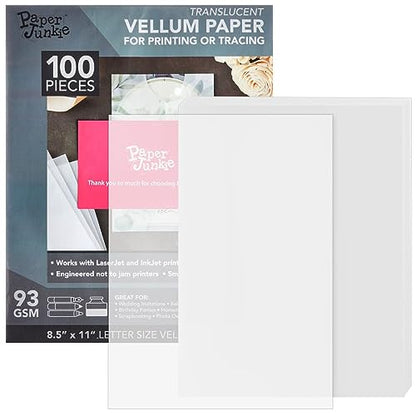 Paper Junkie Vellum Paper - 8.5 x 11 in, 100 Sheets White Translucent - Translucent & Transparent Printer Sheets for Inkjet & Laser - Printable Tracing Paper for Invitations, Sketching & Drawing - size: 8.5 x 11 inches