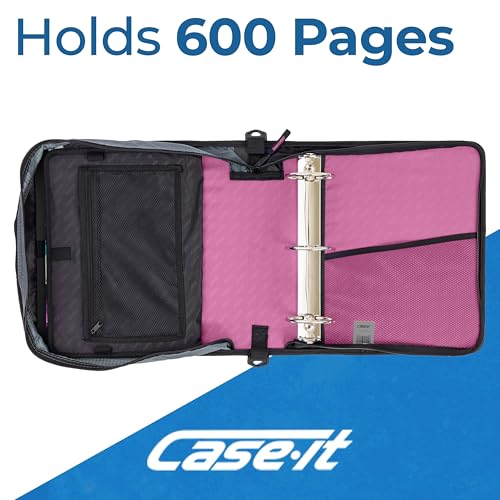 Case-it Mighty Zip Tab Zipper Binder, 3" O-Ring with 5-Color tabbes, Expanding File Folder and Shoulder Strap and Handle, D-146-Light Pink - color: Light Pink, size: 1 Pack