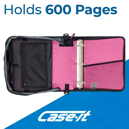 Case-it Mighty Zip Tab Zipper Binder, 3" O-Ring with 5-Color tabbes, Expanding File Folder and Shoulder Strap and Handle, D-146-Light Pink - color: Light Pink, size: 1 Pack