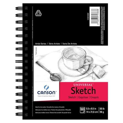 Canson Artist Series Universal Sketch Pad, 5.5" x 8.5", 65 lb. (96gsm), 100 Sheets/Pad, Case of 12 Pads, 1200 Sheets Total - size: 5.5" x 8.5" (12 Pack), style: 5.5" x 8.5" Side Wire