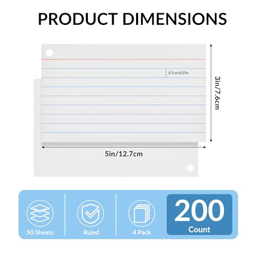 NEEWAY Ruled Index Cards with Ring 3x5 Inches, 200 Count Note Cards Lined, Flash Cards with Rings for Studying, Home and Office (Black) - color: Black