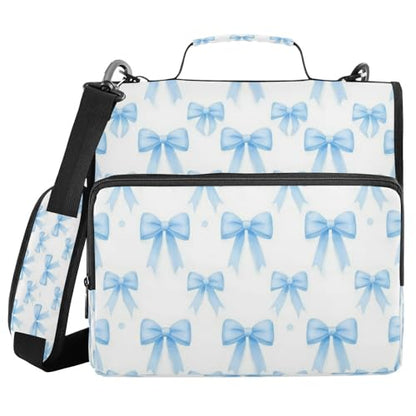 Caikeny 3 Ring Zipper Binder Coquette Bow Blue Polka Dots 1.5 inch Binders Bag with Shoulder Strap and Handle Expanding File Pockets - color: Multicolored 1z2.15