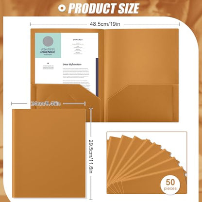 Gueevin 50 Pcs Plastic Folders with Two Pockets, Back to School Two Pocket Folder Fit Letter Size, Heavy Duty School Business Card Holder for Home Office Teachers(Brown) - color: Brown