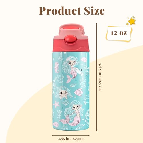 Mermaid Water Bottle for Girls - 12oz Cute Cartoon Kids Water Bottle with Straw, Stainless Steel Tumbler, Insulated, Leak-proof, BPA-free, Pop-up Straw Lid, for School, Children Birthday Gift Cup(1pc) - color: Line Mermaid