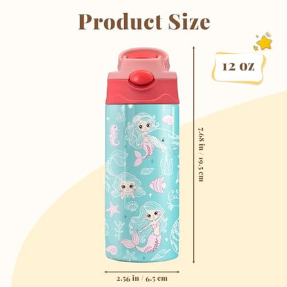Mermaid Water Bottle for Girls - 12oz Cute Cartoon Kids Water Bottle with Straw, Stainless Steel Tumbler, Insulated, Leak-proof, BPA-free, Pop-up Straw Lid, for School, Children Birthday Gift Cup(1pc) - color: Line Mermaid